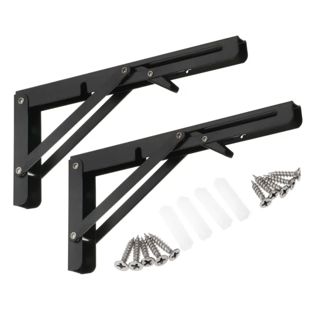 2 Pcs 10 Inch Folding Shelf Brackets Iron Collapsible Shelf Bracket, Black