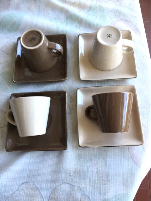 Lot De 4 Tasses à Café Et Soucoupes En Opaline Blanche - Allant Au Four - Occasion