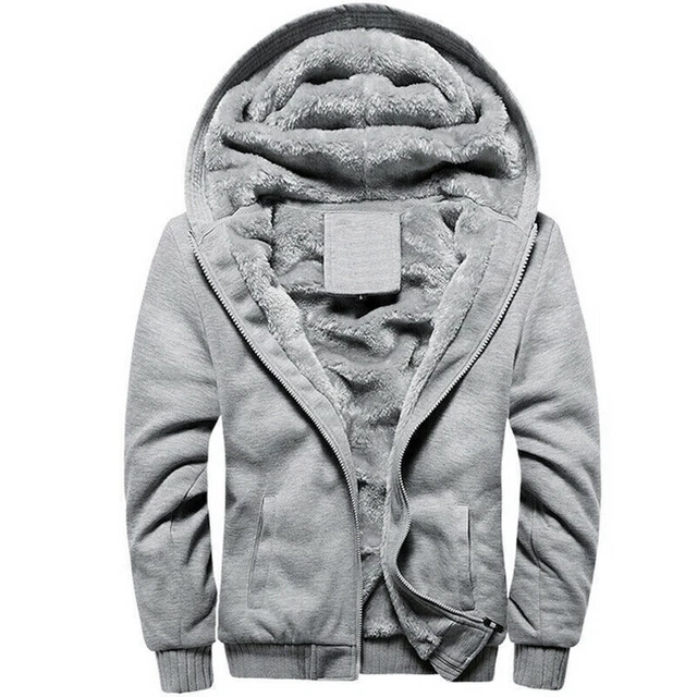 Men Fleece Hoodie Warm Full Zip Sherpa Lined Hooded Sweatshirt Winter Jacket 5