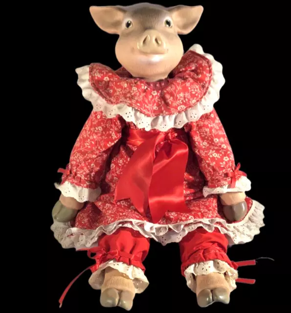 Pig In Dress Doll Red And White Wangs International 22 Inch Farm Animal Vintage