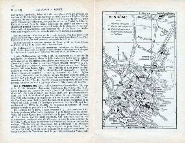 Vendôme 1923 pt. plan ville orig. + guide (3 p.) maisons curieuses - cavalerie