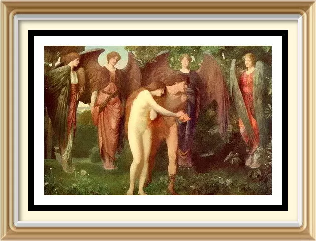 Old Print 1929 Arthur Nowell Nude Art EXPULSION FROM EDEN Adam Eve Angel