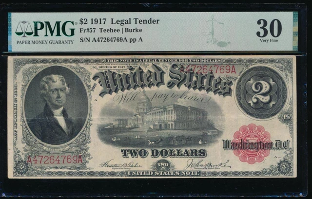 AC Fr 57 1917 $2 Legal Tender PMG 30 Jefferson !!!
