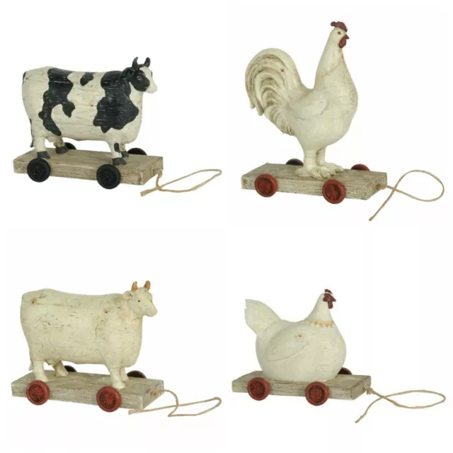 Kuh Hahn Huhn Henne auf Rädern Rollen Tiere Shabby Vintage Landhaus Ostern