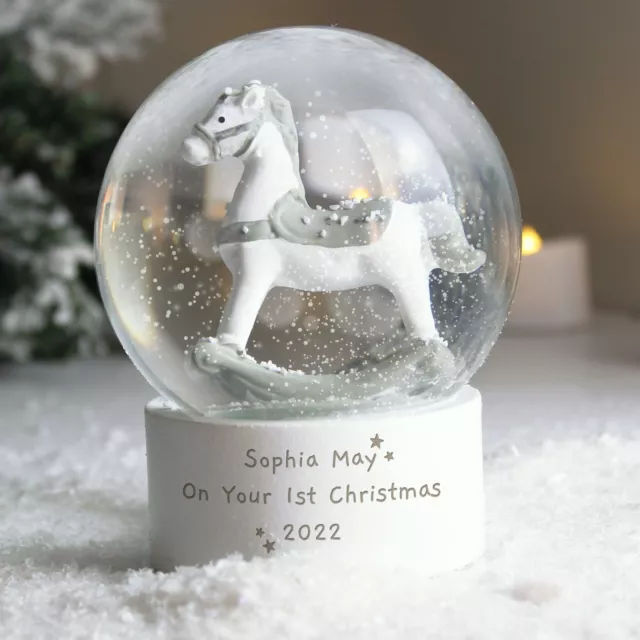 Personalised Rocking Horse Glitter Snow Globe Birthday Gift Christmas Gift