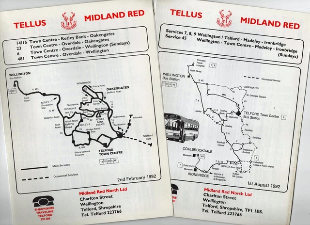 MIDLAND RED NORTH TELLUS bus timetable leaflets x 10 £4.99 - PicClick UK