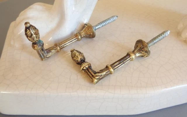 PAIR Vintage French Curtain Hold Backs / A Small Pair of Brass Tie Backs / Hooks