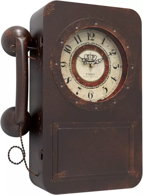 Vintage Large Rectangular Old Telephone Wall Clock with Hidden Safe/ Battery