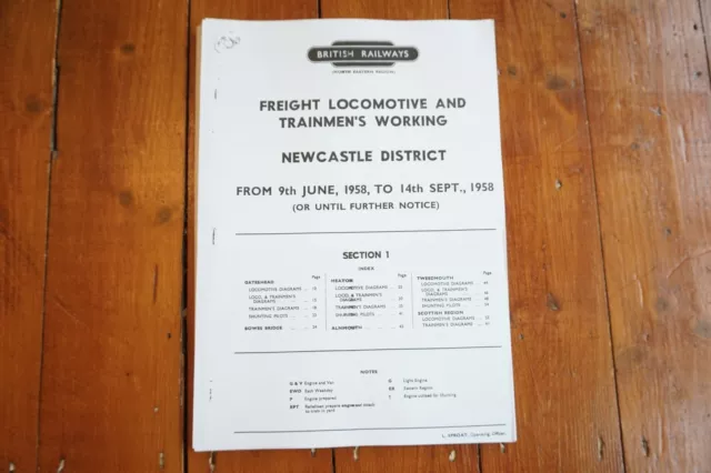 1958 Fascimilie Newcastle District Railway Freight Locomotive Engine Workings