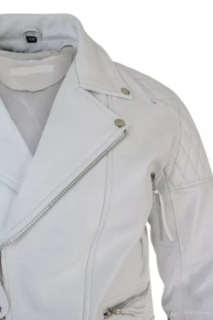 Mens White Motorcyle Biker Coss Zipper Cafe Racer Genuine Leather Jacket 3