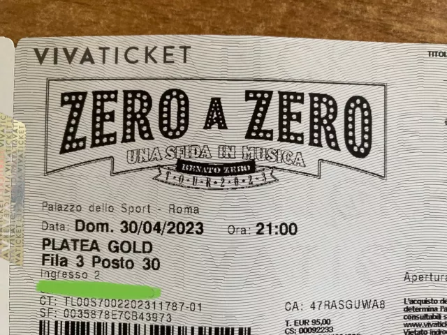 Renato Zero biglietto ticket concerto ZERO A ZERO Tour 2023 live Roma 30 aprile