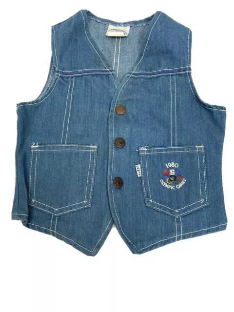 Vintage Levis Kids Boys or Girls Jean Denim Vest 1980 OLYMPICS Made USA Size 4
