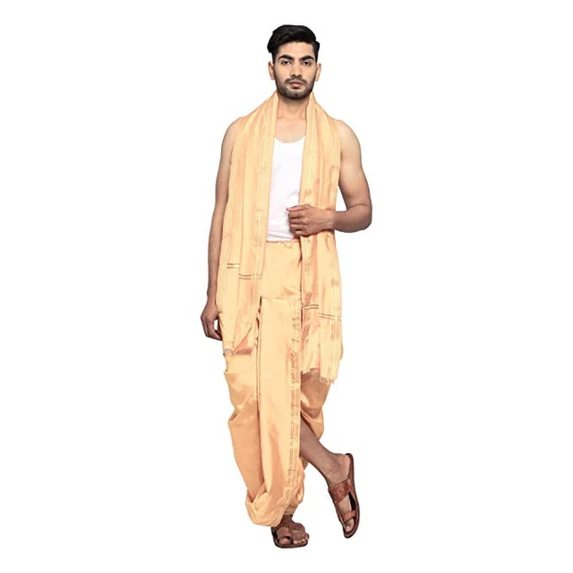 Men Silk Ready to Wear Dhoti for men Drawstring Readymade Dhoti Pant with Stole