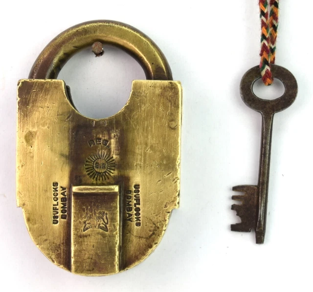 19th Century Vintage Resistente Indiano Ottone Massiccio Lucchetto da Collezione
