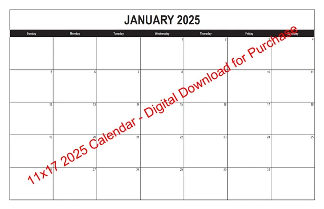2025 PRINTABLE CALENDAR [11x17] Digital Download - Printable PDF $1.29