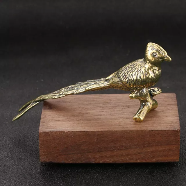 Solid Brass Long-tailed Pheasant Statue Tea Pet Ornament Bird Animal Figurine