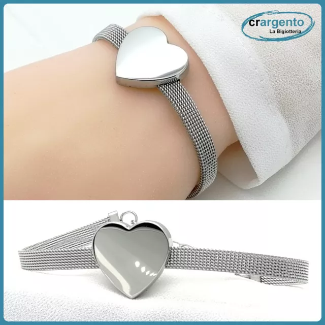 bracciale da donna in acciaio con cuore catena maglia braccialetto color argento