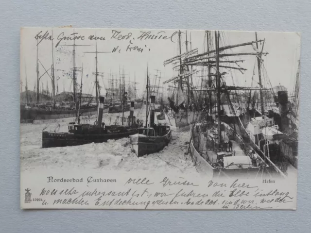 antike Postkarte Schiffe Nordseebad Cuxhaven Hafen 1905