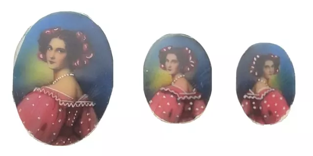 6 VINTAGE Hand Painted ITALY Cameos Under Glass For Hobe Pins & Jewelry 3 SIZES