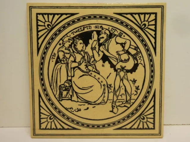 Antique Tile Shakespeare Twelfth Night Painted Minton Stoke On Trent