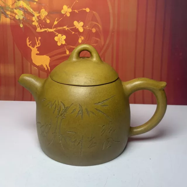 Vintage Chinese Yixing Purple Clay Teapot Zisha Ceremony Bamboo Teaware Collect