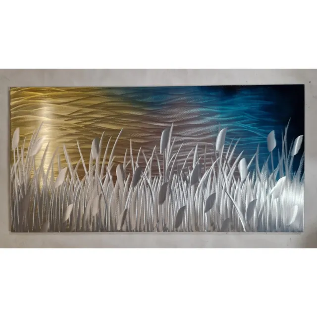 Modern abstract Contemporary metal wall art. Gold Copper Teal Navy And Silver