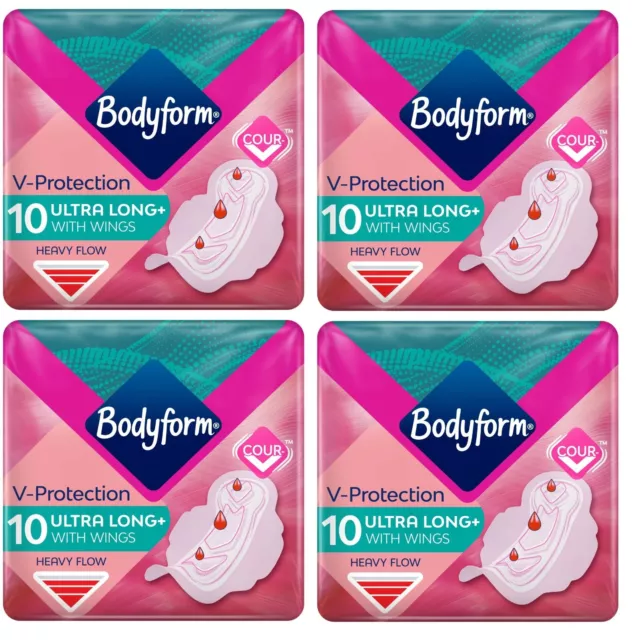 Bodyform Ultra Long + Sanitary Towels Pads With Wings 10 per pack  PACK OF 4