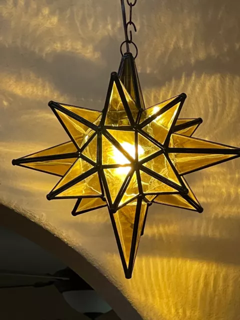 Moravian Star -14.5"  amber  glass multiple point with canopy /chain