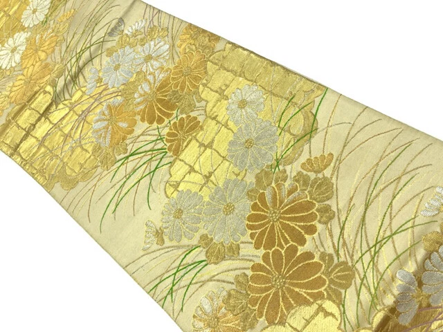 6403845: Japanese Kimono / Vintage Fukuro Obi / Woven Cloud & Kiku