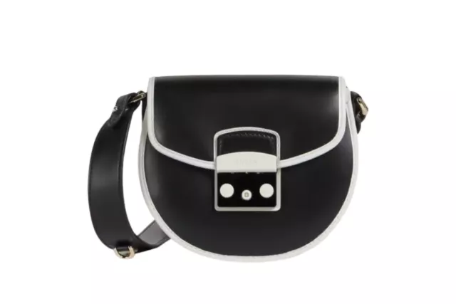 AUTH NWT FURLA METROPOLIS ROUND MINI CROSSBODY BAG - Black w/ White Rimmed Look