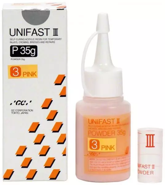 UNIFAST III GC POLVO Nº 3 PINK 35 gr. DENTAL SELF-CURING RESIN TEMPORARY INLAYS.