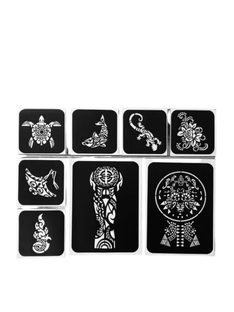 Maori Henna Tattoo Schablonen (Set 2) 8 XL Schablonen + 20 gr. Golecha Henna 2