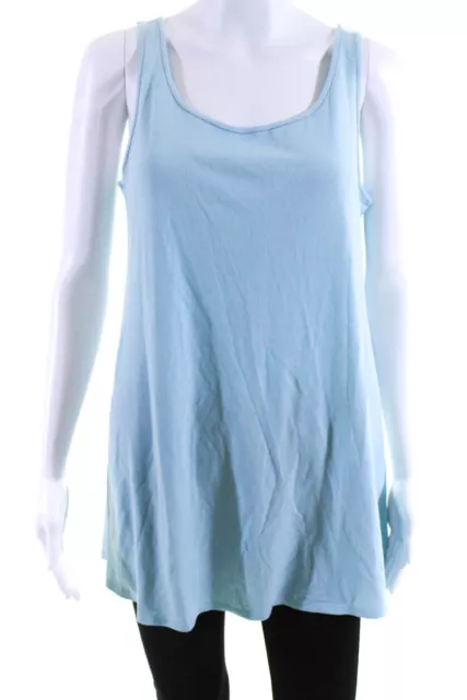 Eileen Fisher Womens Silk Jersey Knit Scoop Neck Tunic Tank Top Blue Size M