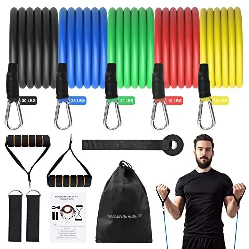 Resistance Bands Set 100Lbs Elastic Exercise Bands w/ Door Anchor, Ankle Straps