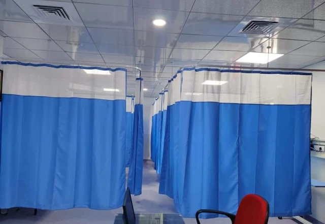 Hospital Blue Zigzag Curtains for Partition ICU and Wards with Square Net 4 x 7