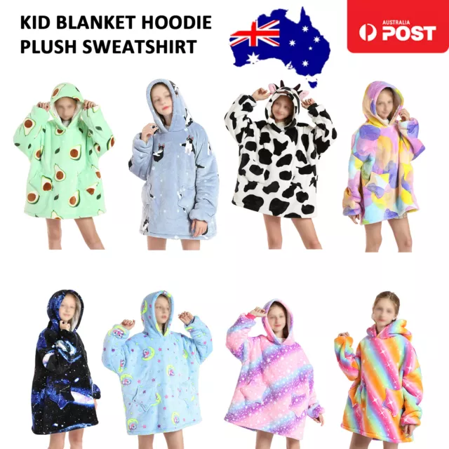 Kids Adult Oversized Hooded Blanket Fleece Hoodie Plush Flannel Sweatshirt Warm