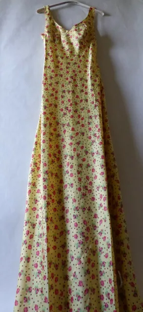 Asos Womens Satin Maxi Bias Slip Dress In Yellow Ditsy Floral & Spot Print Sz 6