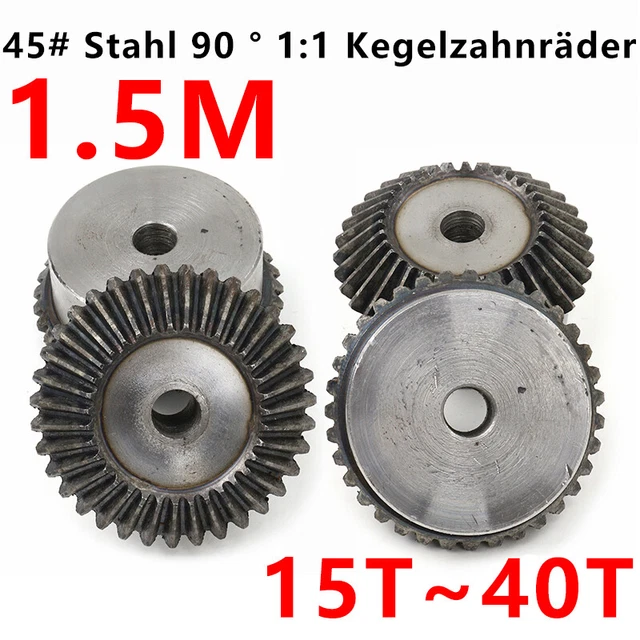 1.5 Moduluskegelräder 45# Stahl 90° 1:1 Paarung Metall-Schirmrad 15/16~40 Zähne