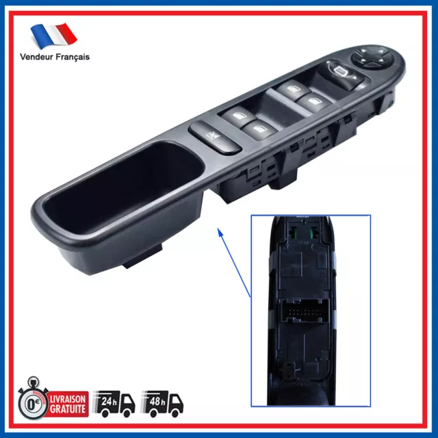 Bouton Commande Interrupteur Leve Vitre Avant Gauche pour PEUGEOT 6490EJ 6554QG