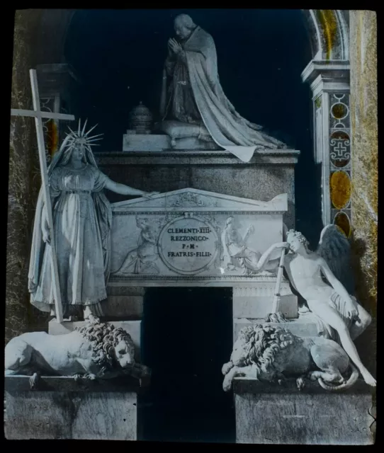 Magic Lantern Slide TOMB OF POPE CLEMENT XIII ST PETERS C1890 OLD PHOTO ITALY