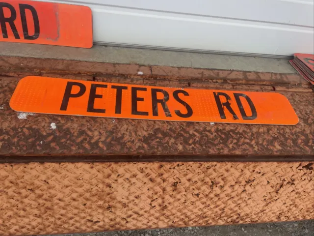PETERS RD, Construction Orange Reflective Road Sign, Man Cave Decor, 36” X 6”