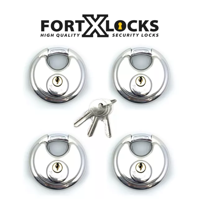 90Mm Stainless Steel Heavy Duty Weatherproof Disc Padlock ** Keyed Alike ** X 4