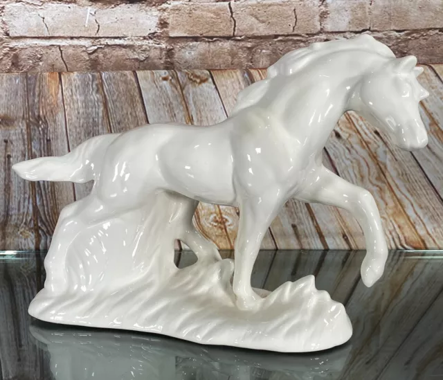 Mid Century White Ceramic Stallion MCM Mantle Statue Horse