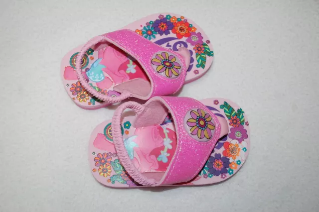 Baby Toddler Girls TROLLS LIGHT UP FLIP FLOPS Sandals PINK GLITTER Flowers M 7-8