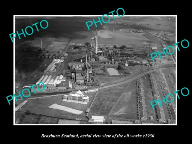 OLD 8x6 HISTORIC PHOTO BROXBURN SCOTLAND AERIAL VIEW OF THE OIL WORKS c1930