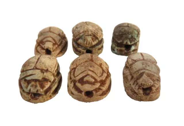 Ancient Scarab Beads Front Drilled Brown Hand Carved Antique Acquired 1960s