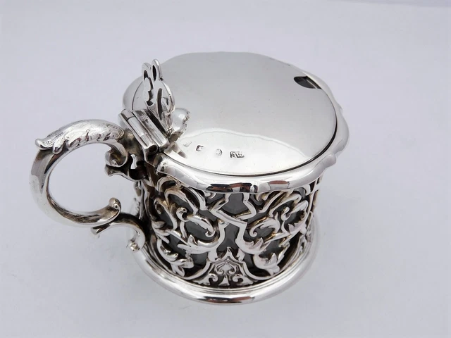 Beautiful OPENWORK SILVER MUSTARD POT, Sheffield 1844 Henry Wilkinson ANTIQUE