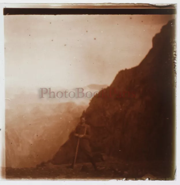FRANCE Avant le Col du Vallier Montagne 1927 photo glass plate stereo vintage