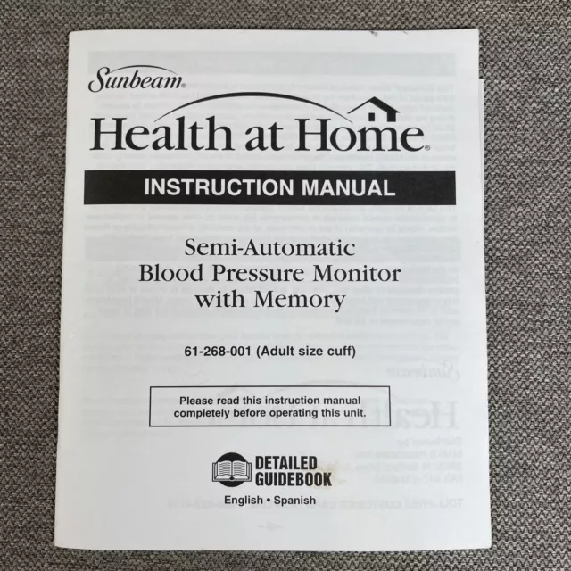 Sunbeam Health At Home Digital Blood Pressure Monitor Model #61-268-001 3