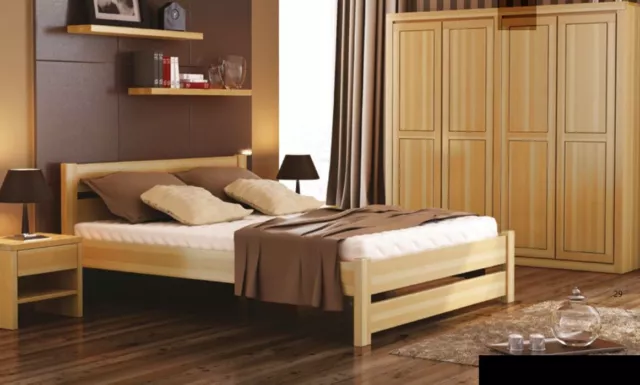 Chambre à Coucher Set Complet 5tlg. Lit Réel Nachttische Solide Bois Meuble Neuf